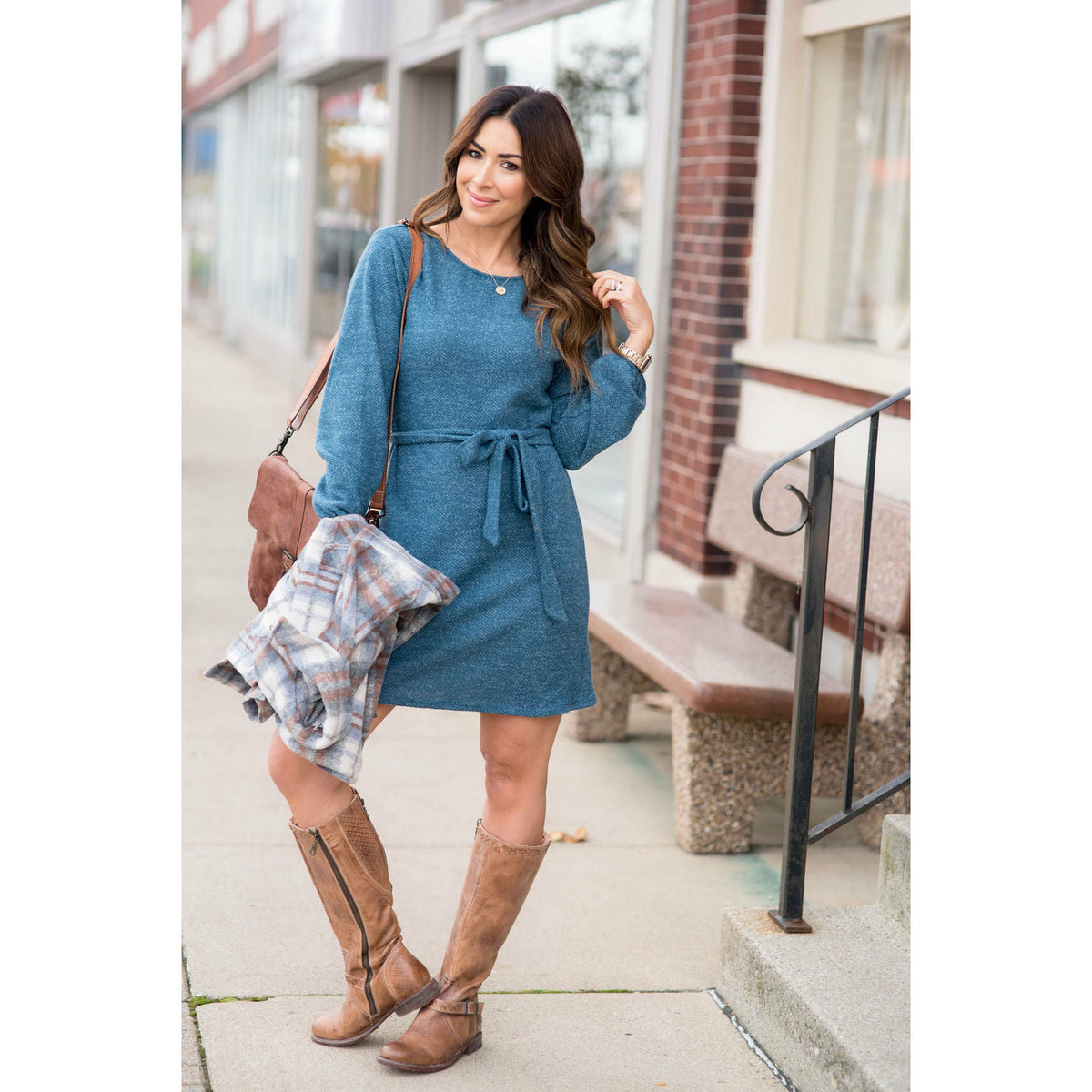 Tie-Front Backless Lace Up Sweater Long Dress main image 0