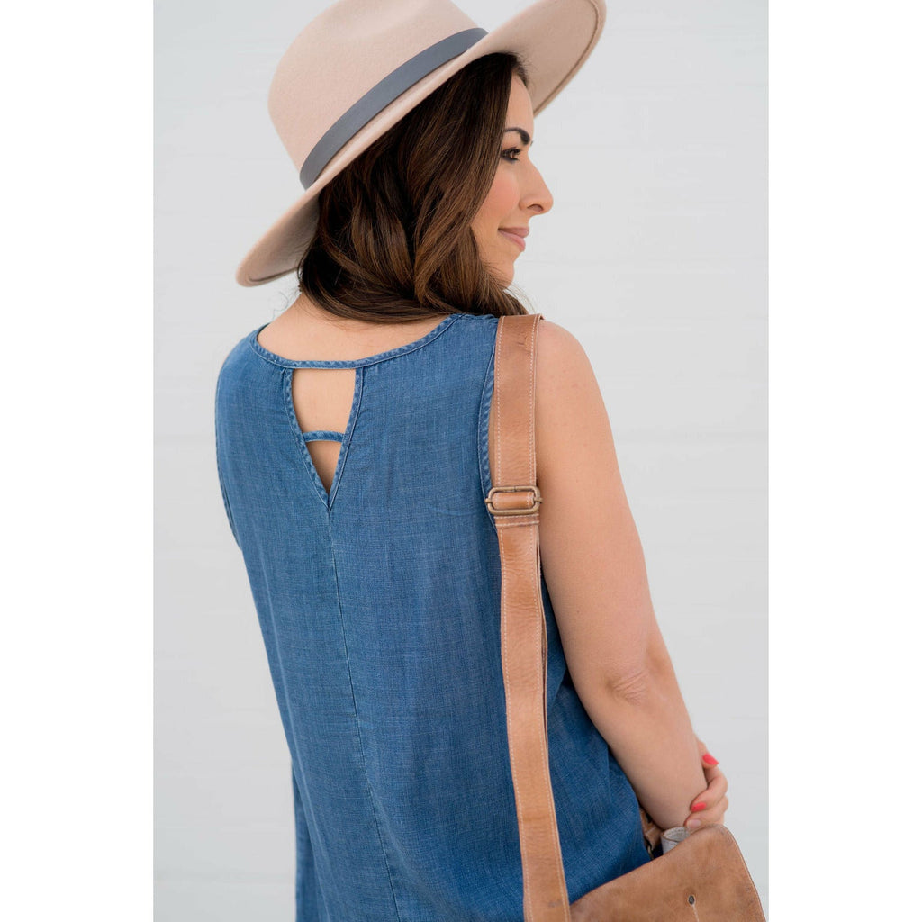 Denim Peep Back Tank - Betsey's Boutique Shop - Shirts & Tops