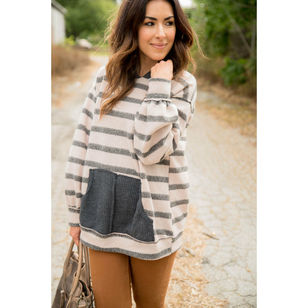 Solid Accent Striped Hoodie - Betsey's Boutique Shop