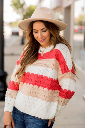 Mixed Knitted Stripes Sweater - Betsey's Boutique Shop -