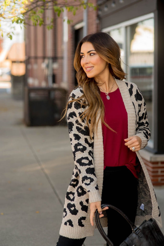 Solid Trimmed Leopard Cardigan - Betsey's Boutique Shop