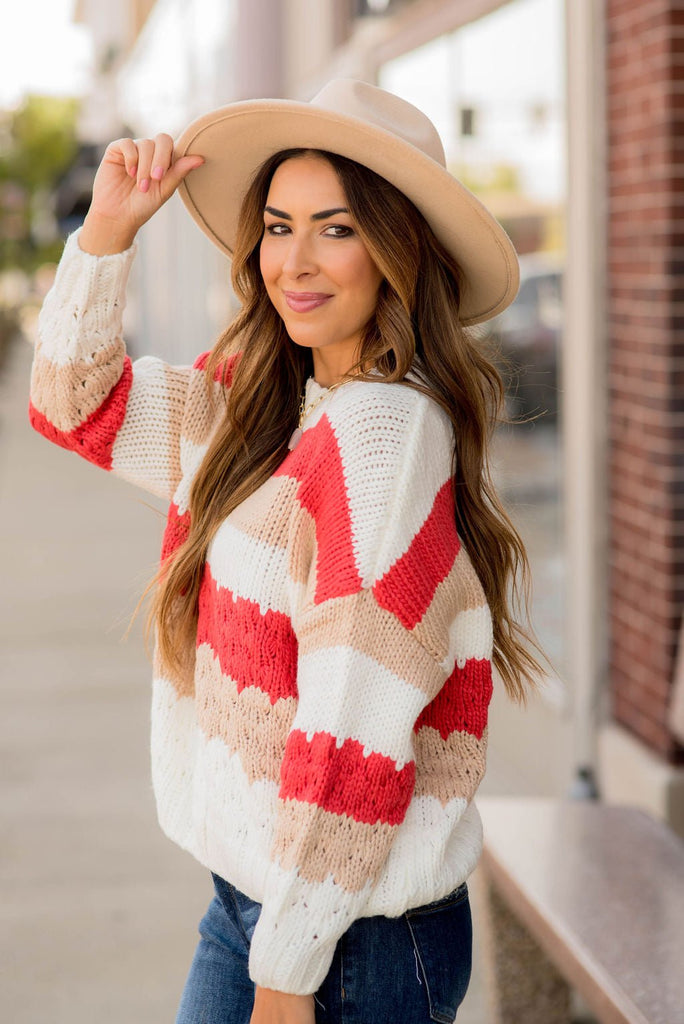 Mixed Knitted Stripes Sweater - Betsey's Boutique Shop -