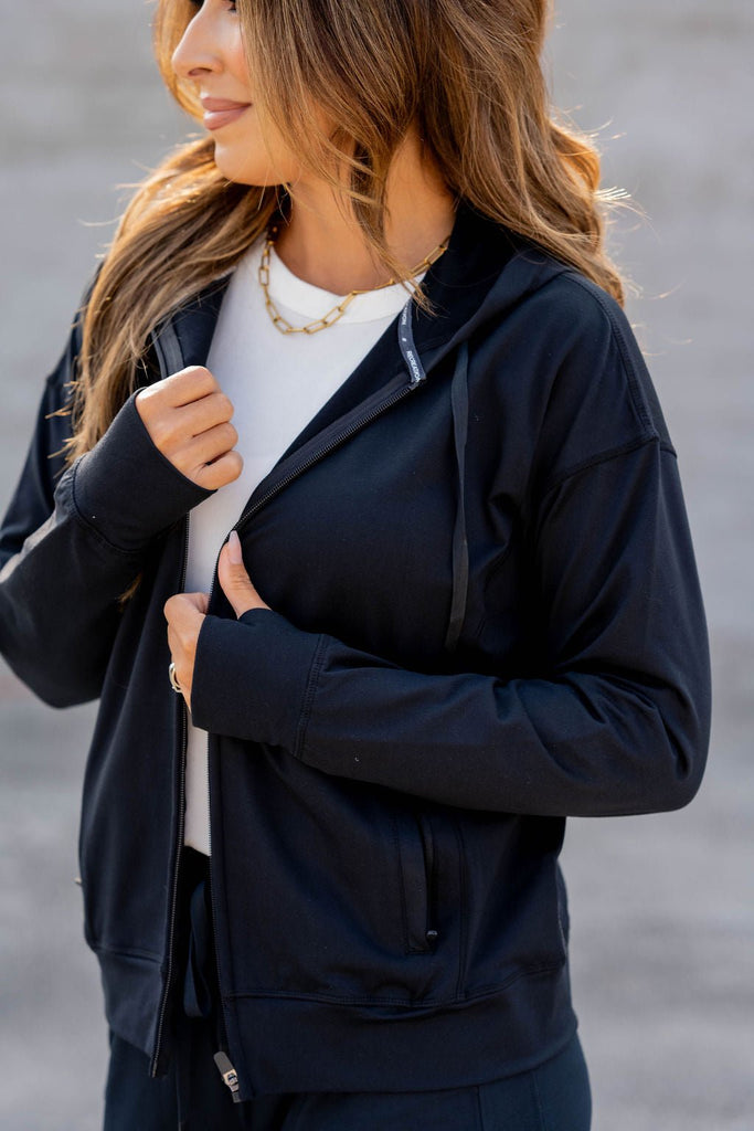 Athletic Zip Up Hooded Jacket - Betsey's Boutique Shop -