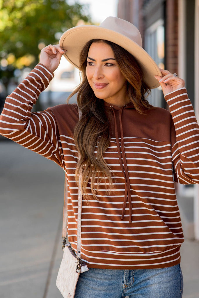 Stripe Dipped Solid Top Hoodie - Betsey's Boutique Shop - Shirts & Tops