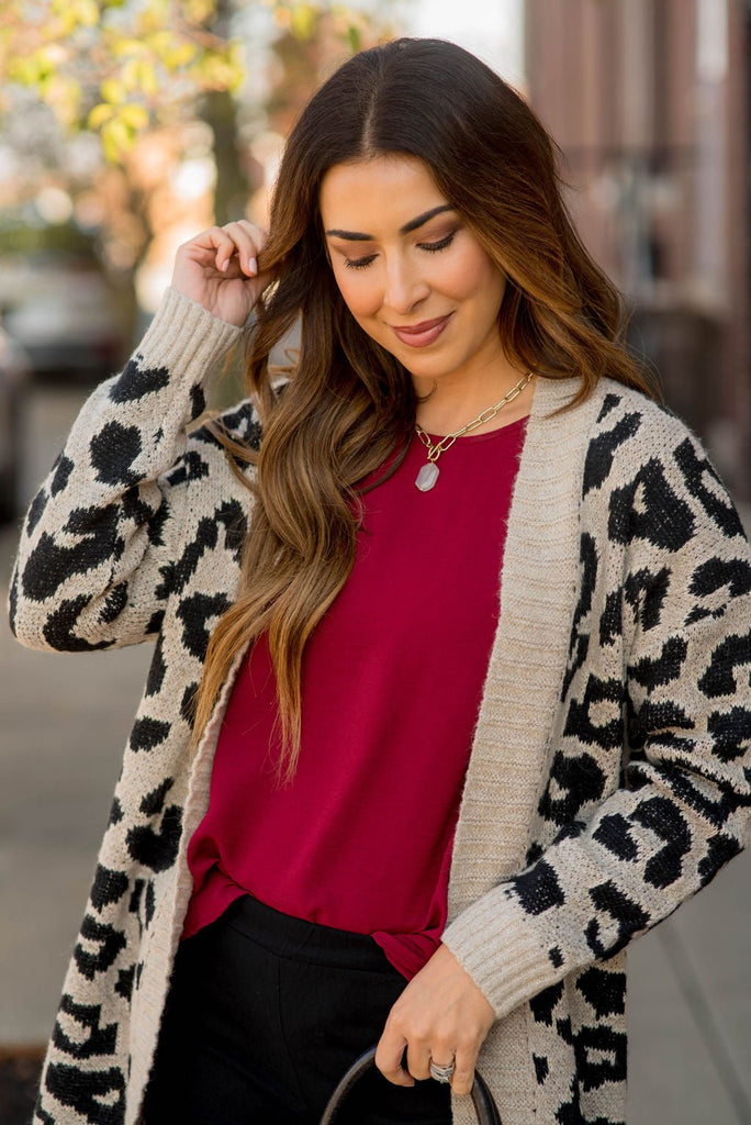 Solid Trimmed Leopard Cardigan - Betsey's Boutique Shop