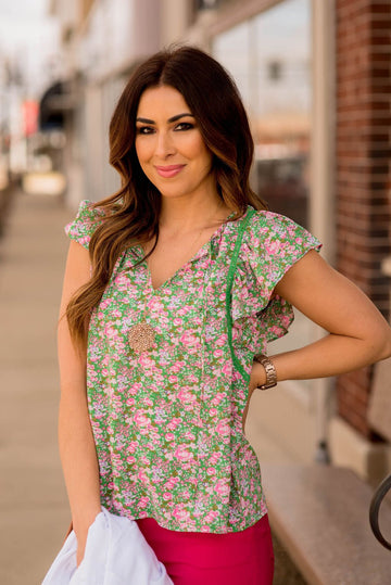 Bouquets Flutter Down Embroidered Blouse - Betsey's Boutique Shop -