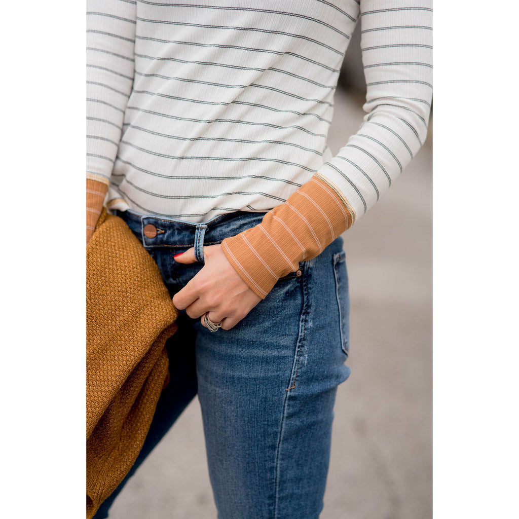 Stylish Striped Thermal Cuffed Tee - Betsey's Boutique Shop