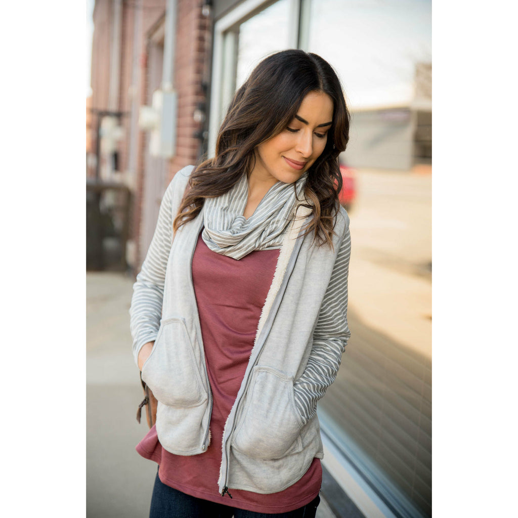 Mauve Body Striped Sleeve Cowl Neck - Betsey's Boutique Shop