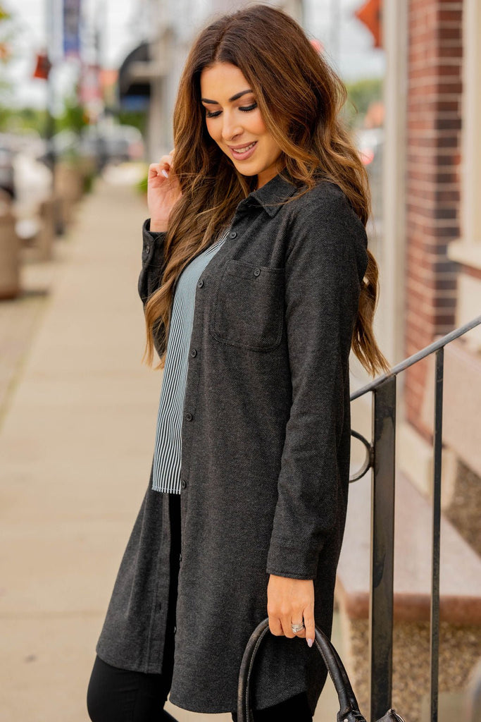 Simple Heathered Tunic Shacket - Betsey's Boutique Shop -