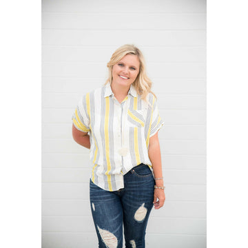 Hint of Yellow Striped Button Blouse - Betsey's Boutique Shop