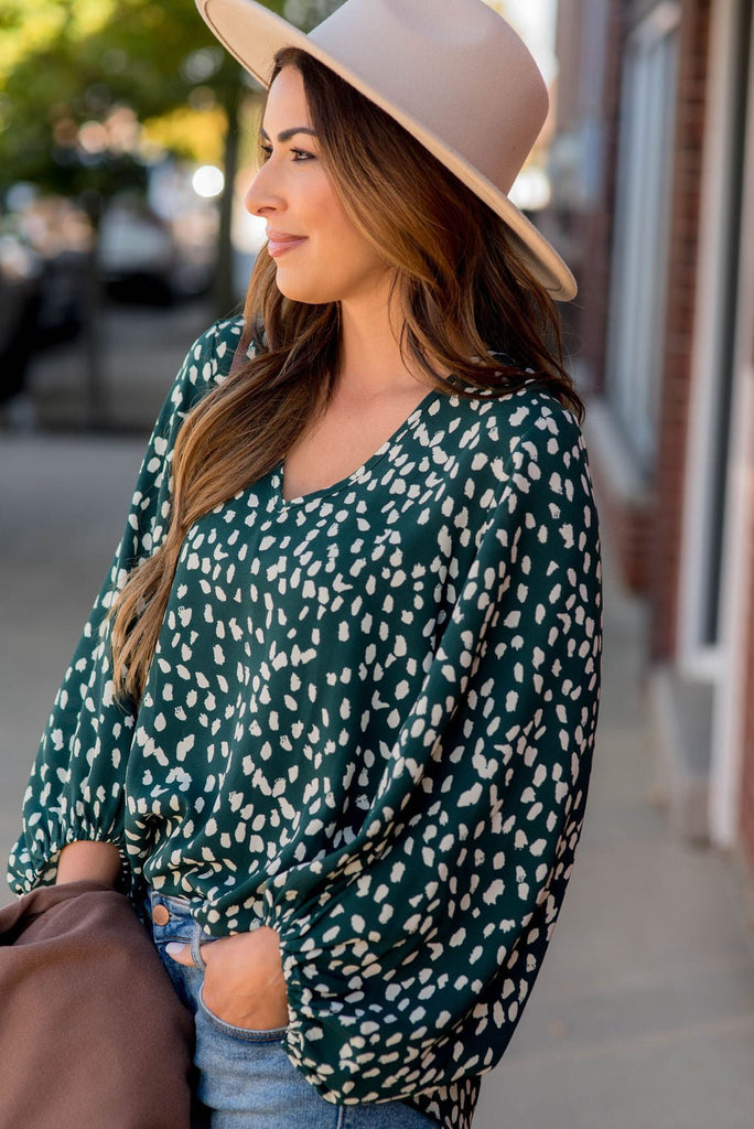 Leopard Cinched Sleeve V Blouse - Betsey's Boutique Shop