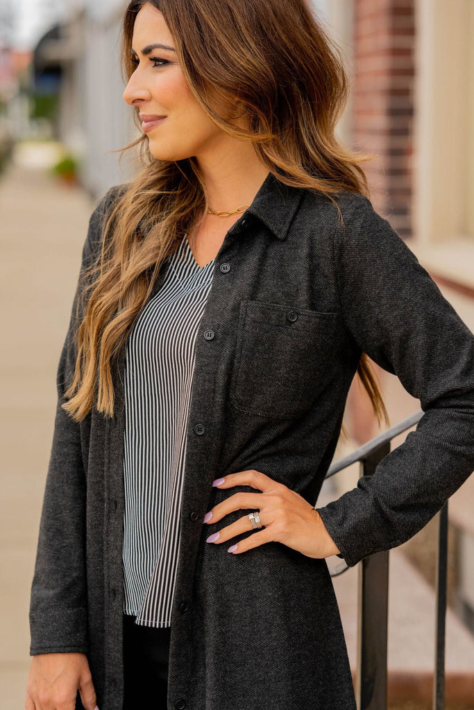 Simple Heathered Tunic Shacket - Betsey's Boutique Shop -