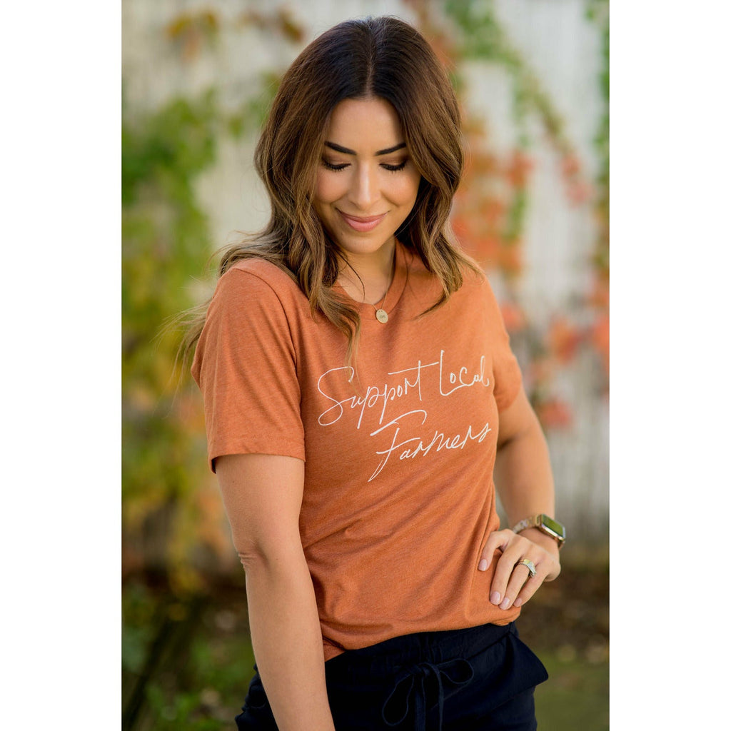 Support Local Farmers Cursive Graphic Tee - Betsey's Boutique Shop