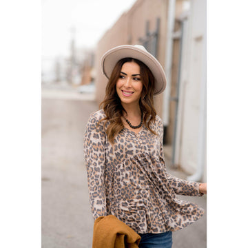 Button Leopard Peplum Blouse - Betsey's Boutique Shop - Shirts & Tops