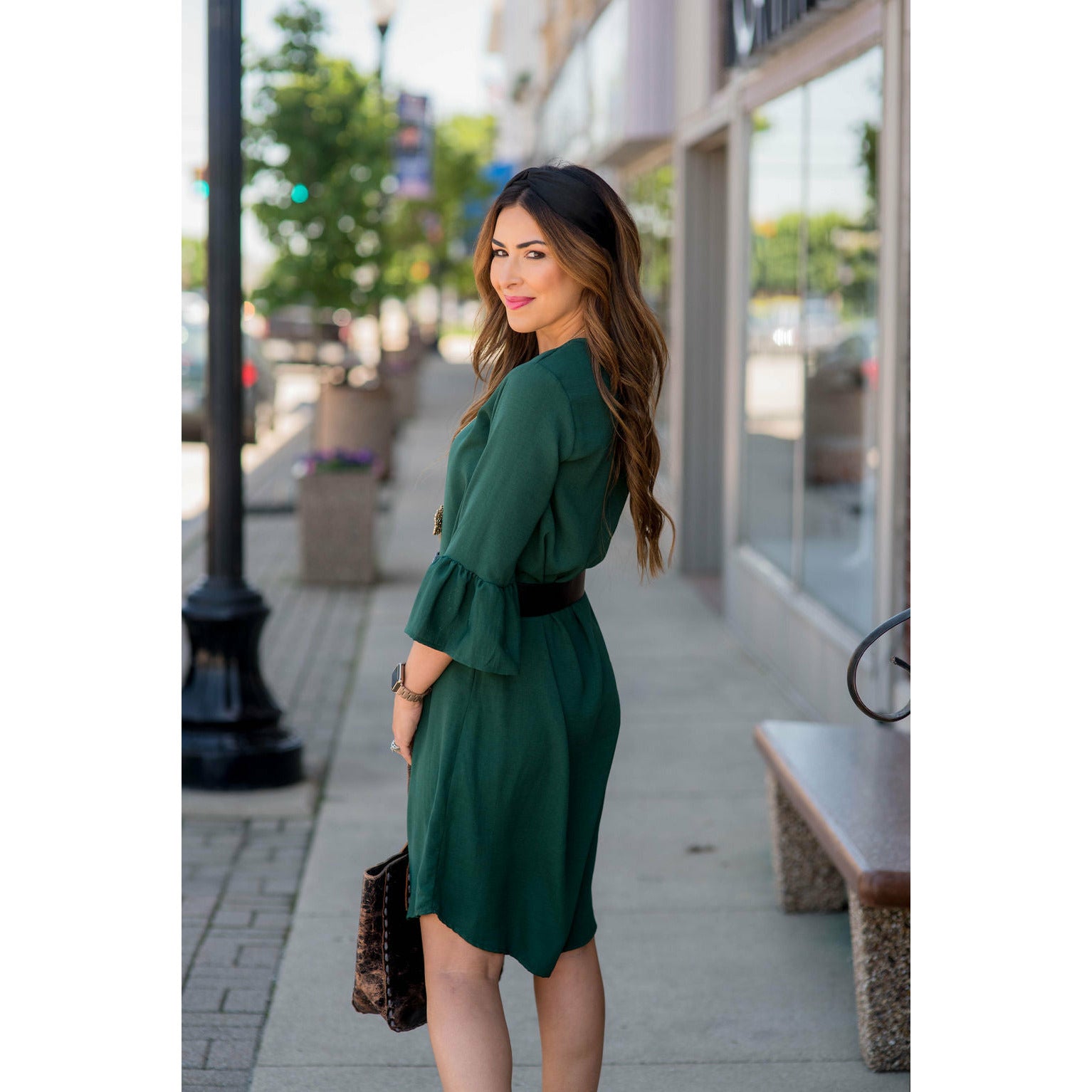 Peplum Sleeve Dress Hunter Green / S