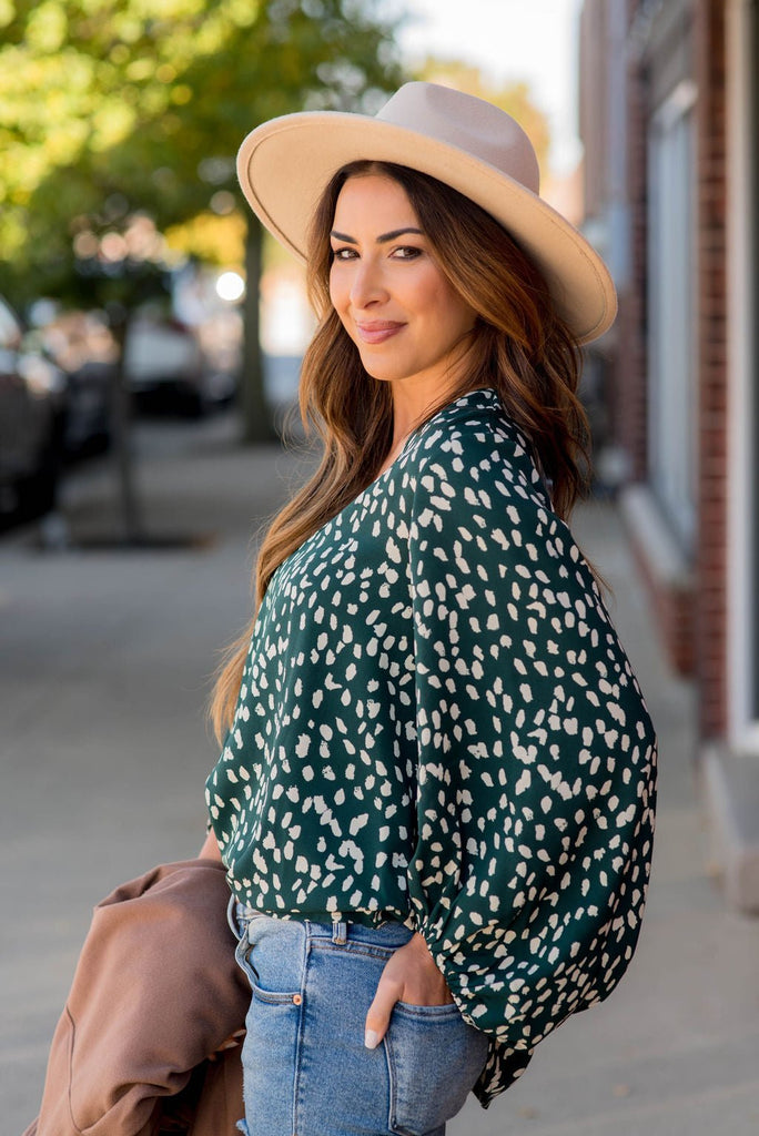 Leopard Cinched Sleeve V Blouse - Betsey's Boutique Shop