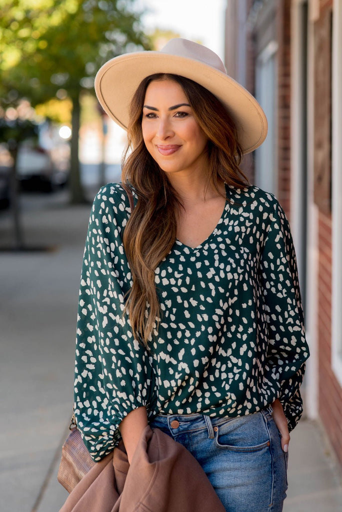 Leopard Cinched Sleeve V Blouse - Betsey's Boutique Shop