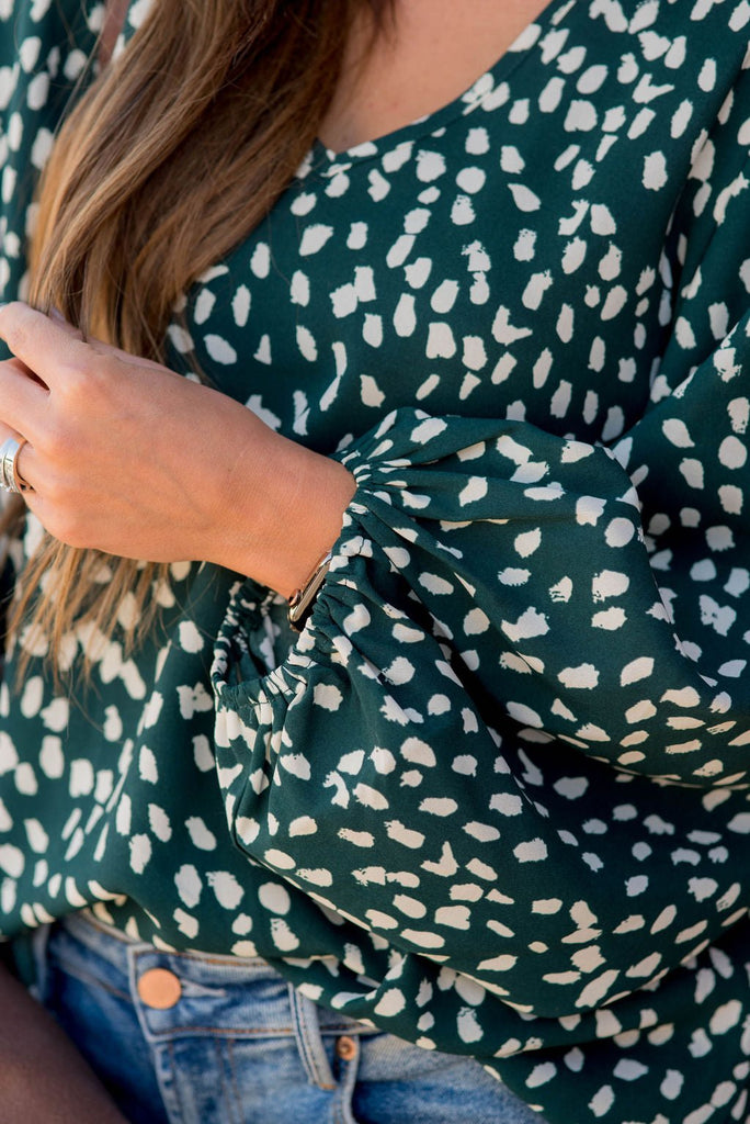 Leopard Cinched Sleeve V Blouse - Betsey's Boutique Shop