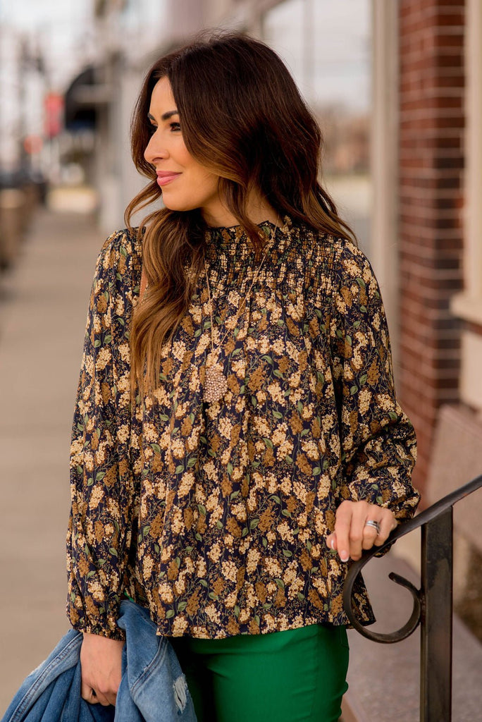 Blossoms Cinched Trim Blouse - Betsey's Boutique Shop -