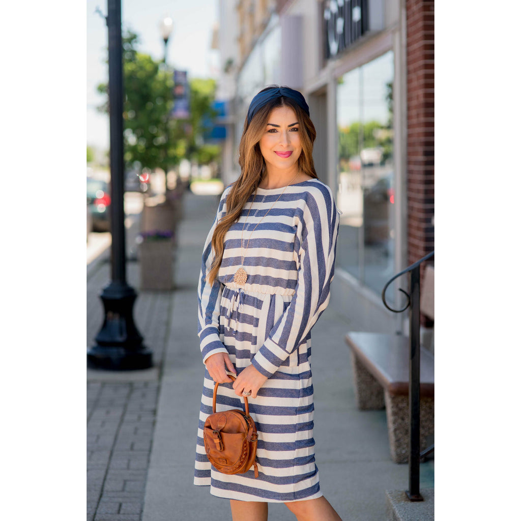 Mixed Striped Long Sleeve Dress - Betsey's Boutique Shop