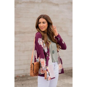 Plum Floral Pocket Cardigan - Betsey's Boutique Shop