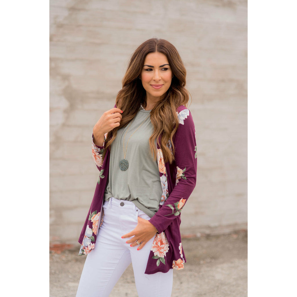 Plum Floral Pocket Cardigan - Betsey's Boutique Shop