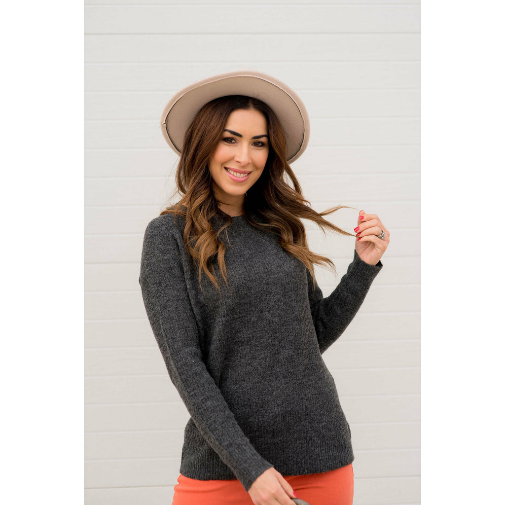 Basic Ribbed Knit Sweater - Betsey's Boutique Shop - Outerwear