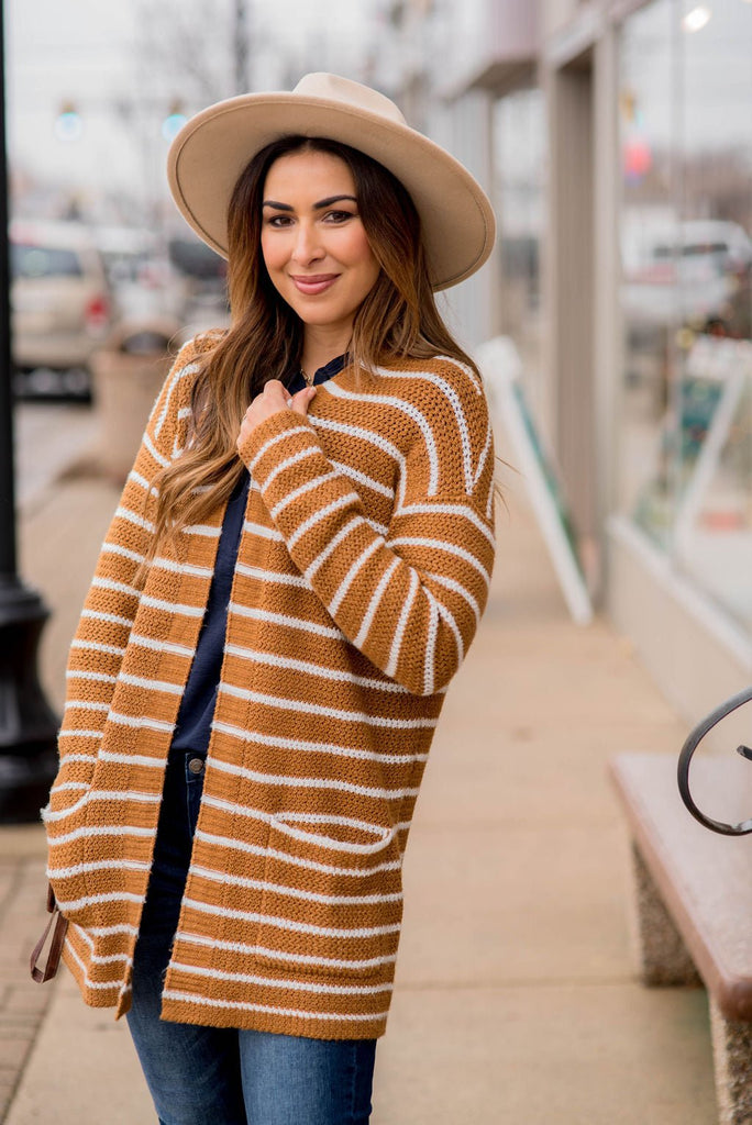 Thin Striped Knit Tunic Cardigan - Betsey's Boutique Shop