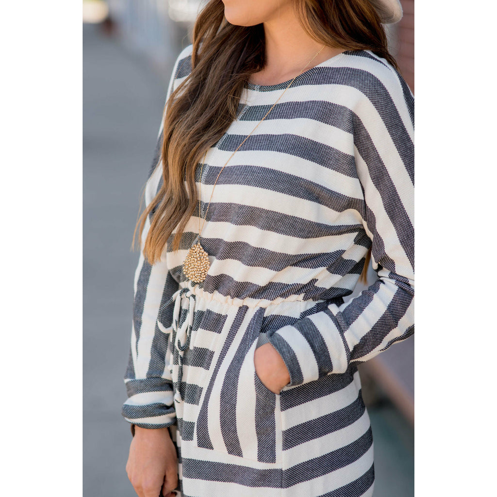 Mixed Striped Long Sleeve Dress - Betsey's Boutique Shop