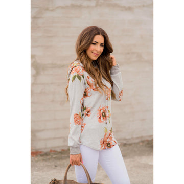 Peach Floral Grey Hoodie - Betsey's Boutique Shop