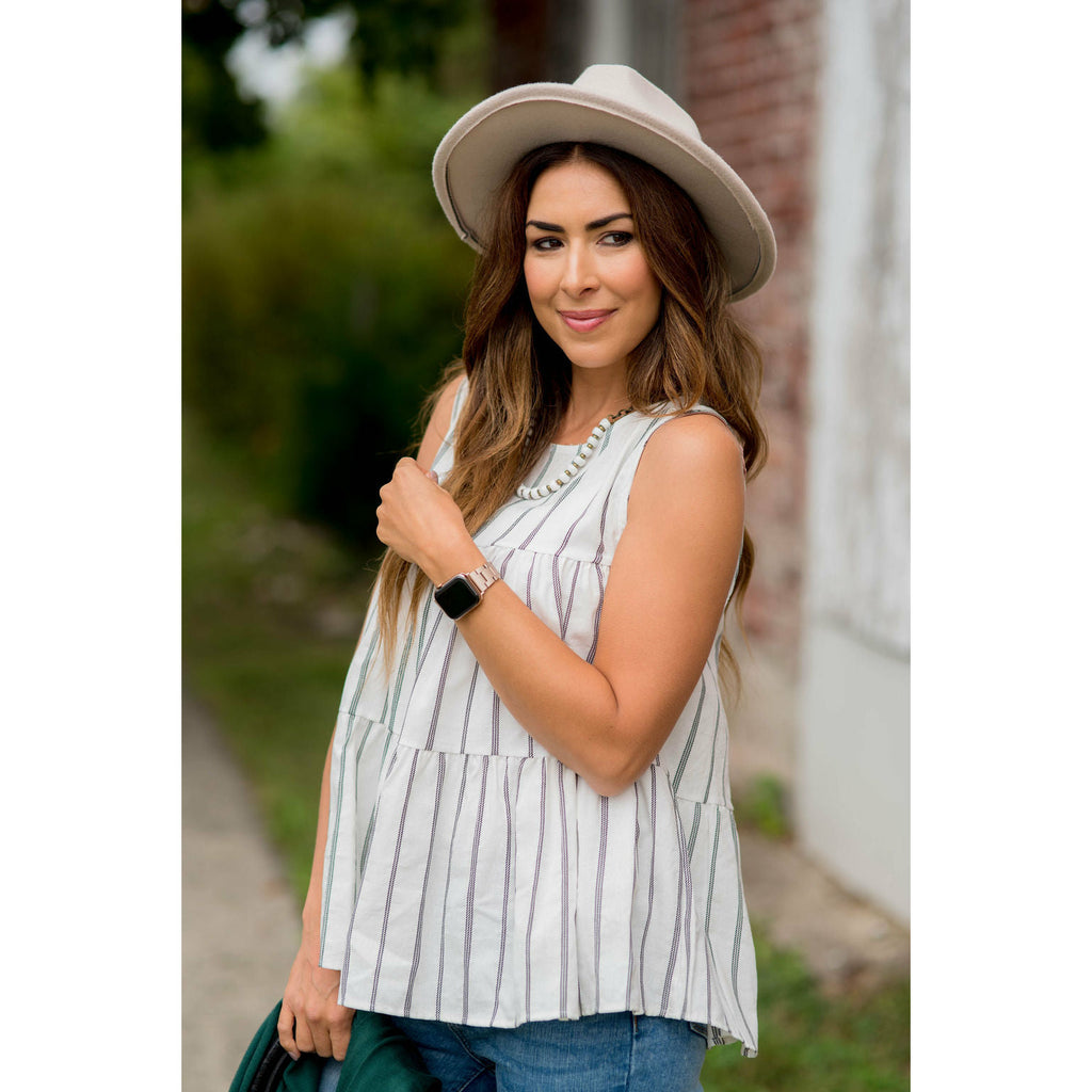 Vertical Striped Triple Tiered Tank - Betsey's Boutique Shop