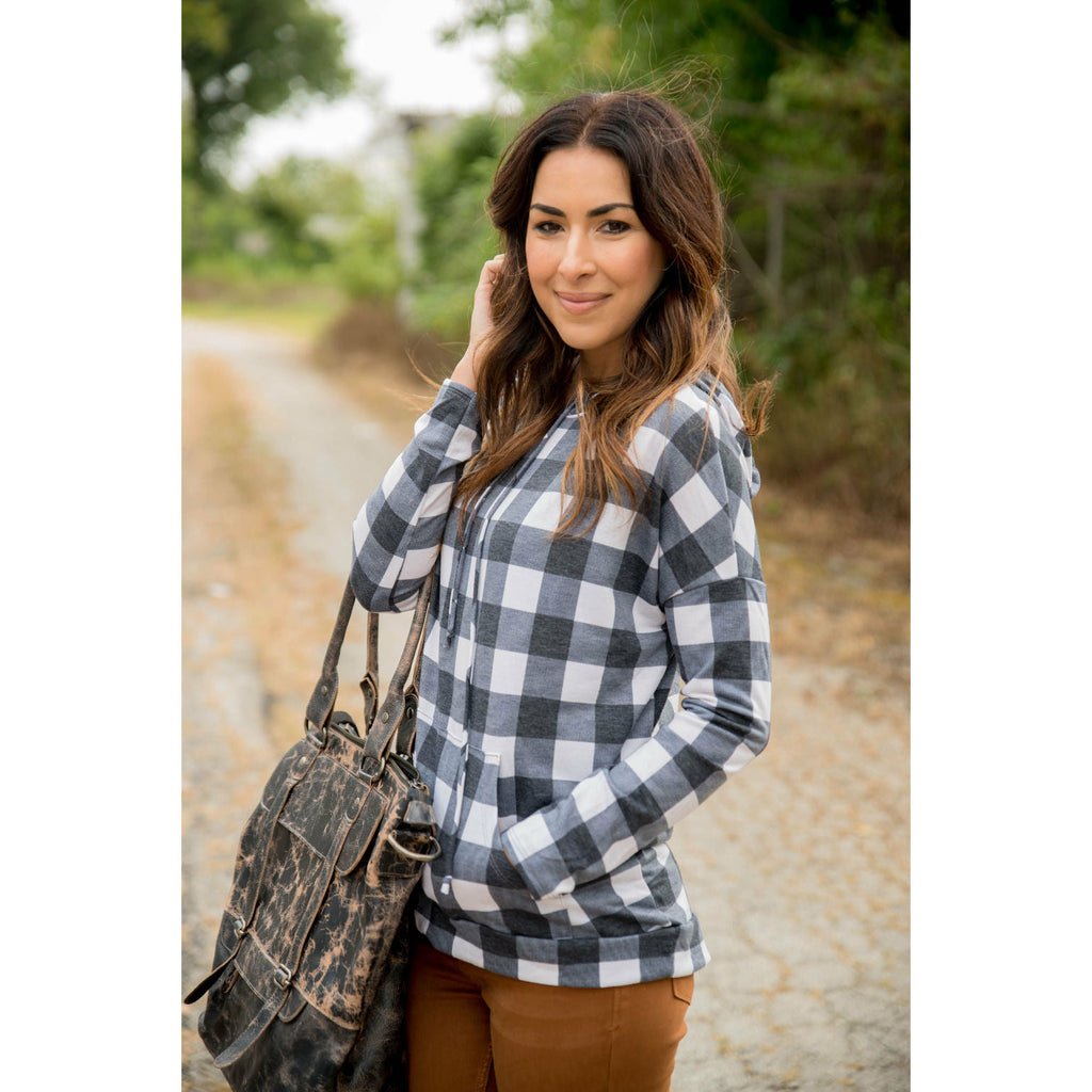 Charcoal Plaid Hoodie - Betsey's Boutique Shop