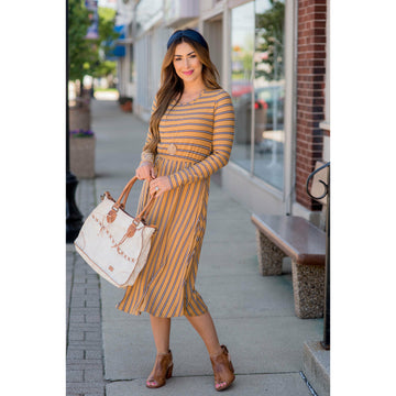 Striped Long Sleeve Midi Dress - Betsey's Boutique Shop