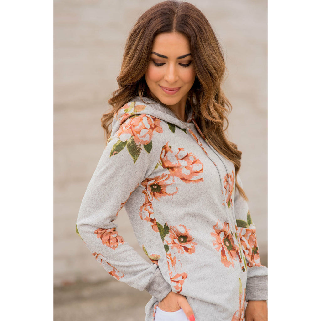 Peach Floral Grey Hoodie - Betsey's Boutique Shop