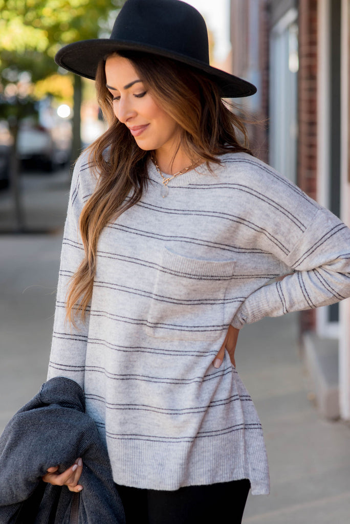 Striped So Soft Pocket Sweater - Betsey's Boutique Shop -