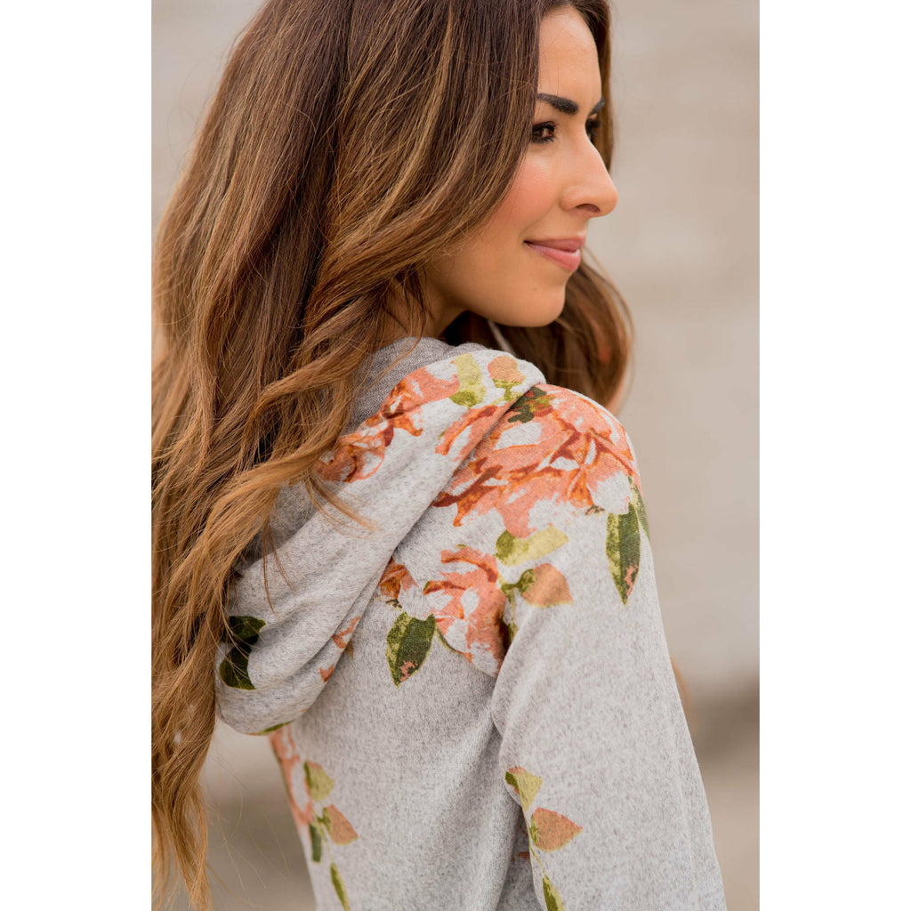 Peach Floral Grey Hoodie - Betsey's Boutique Shop