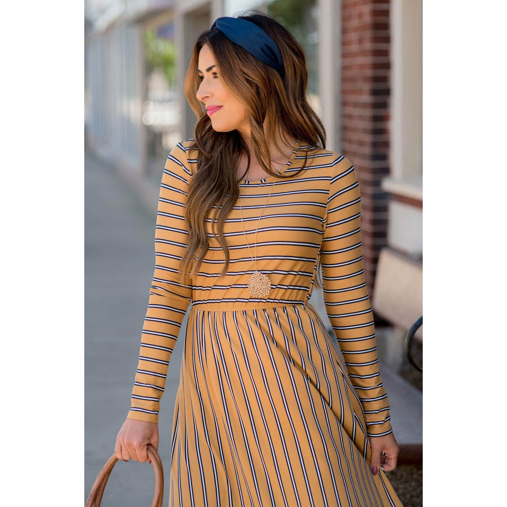 Striped Long Sleeve Midi Dress - Betsey's Boutique Shop