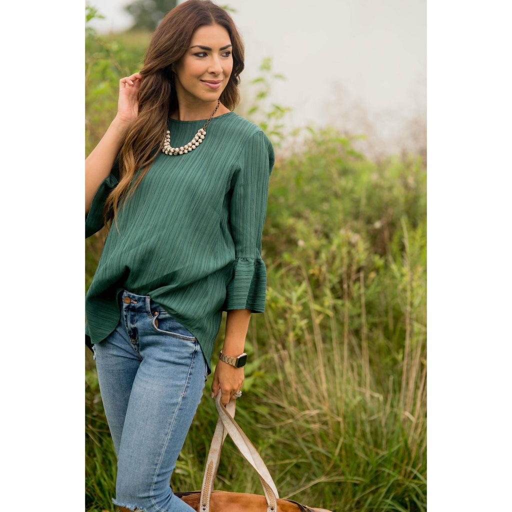 Textured Flutter Blouse - Betsey's Boutique Shop