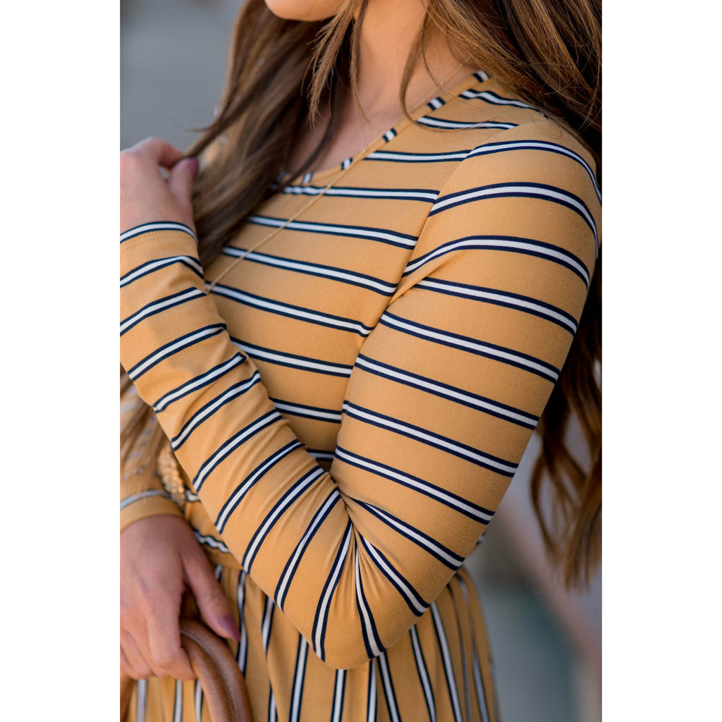 Striped Long Sleeve Midi Dress - Betsey's Boutique Shop