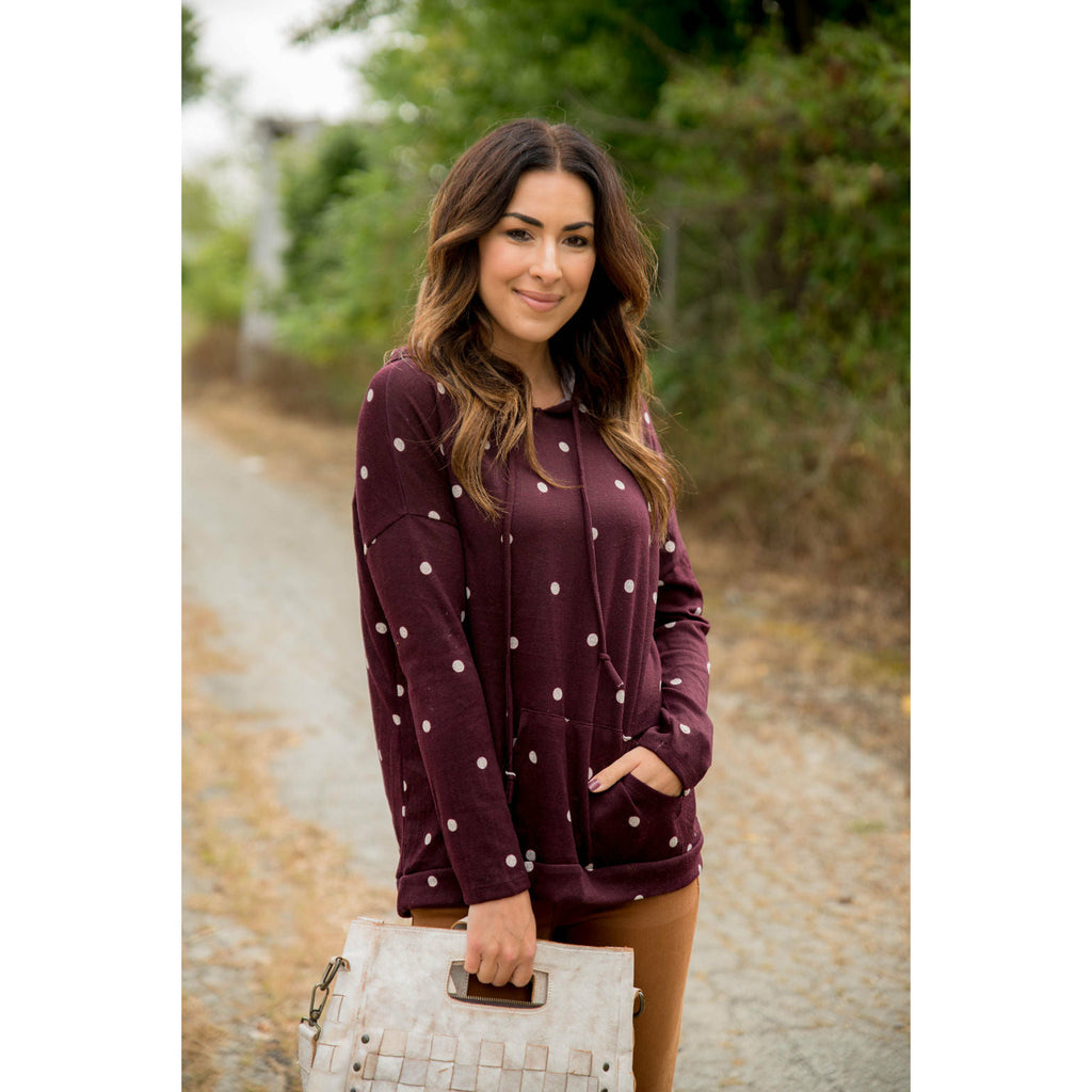 Burgundy/White Polka Dot Hoodie - Betsey's Boutique Shop