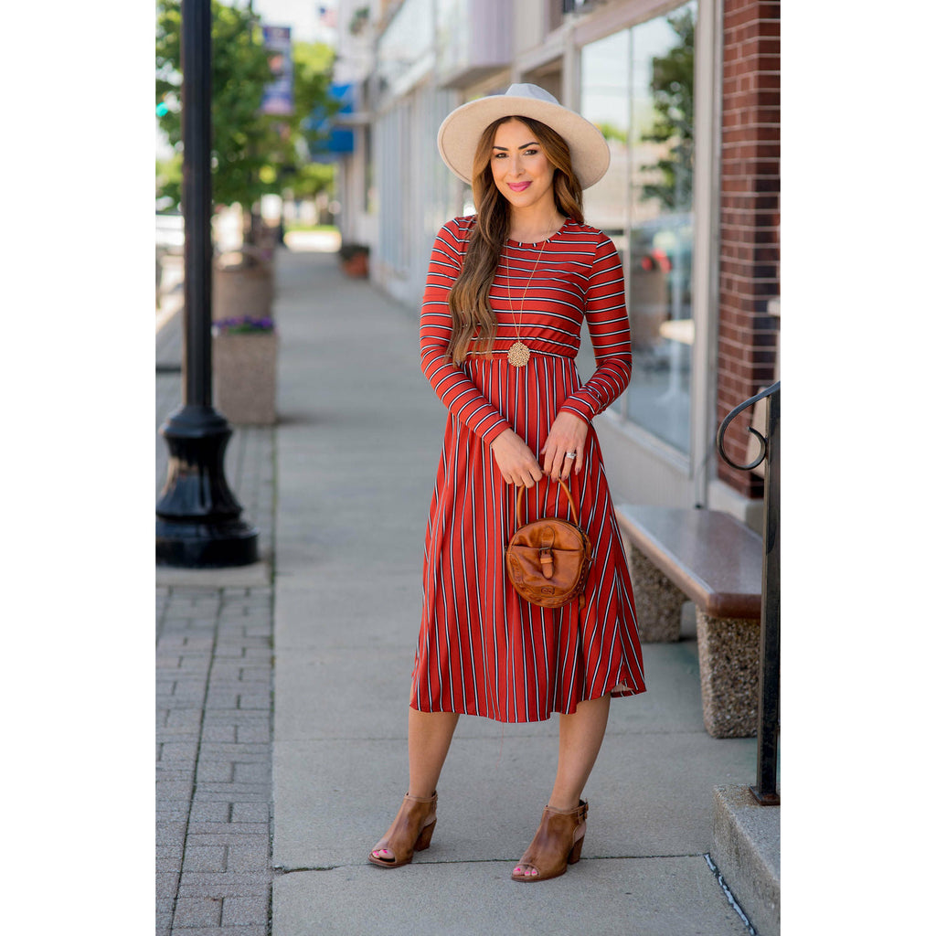 Striped Long Sleeve Midi Dress - Betsey's Boutique Shop