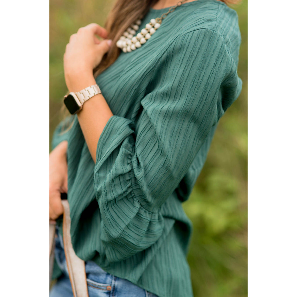 Textured Flutter Blouse - Betsey's Boutique Shop