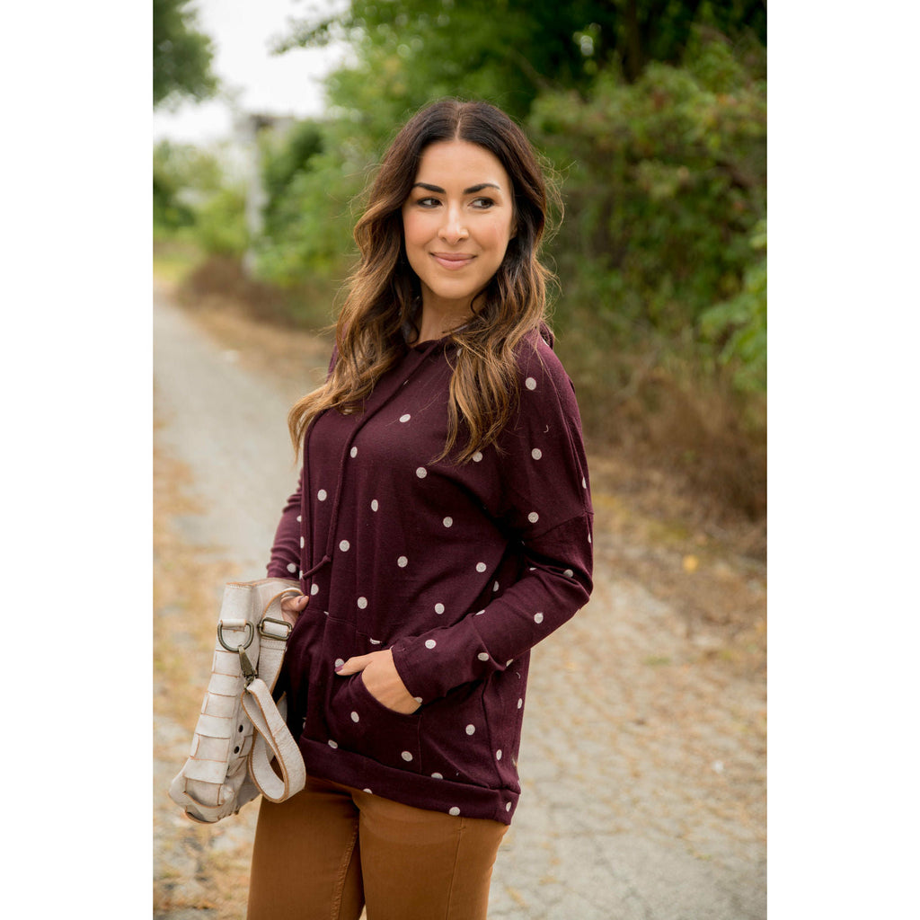 Burgundy/White Polka Dot Hoodie - Betsey's Boutique Shop