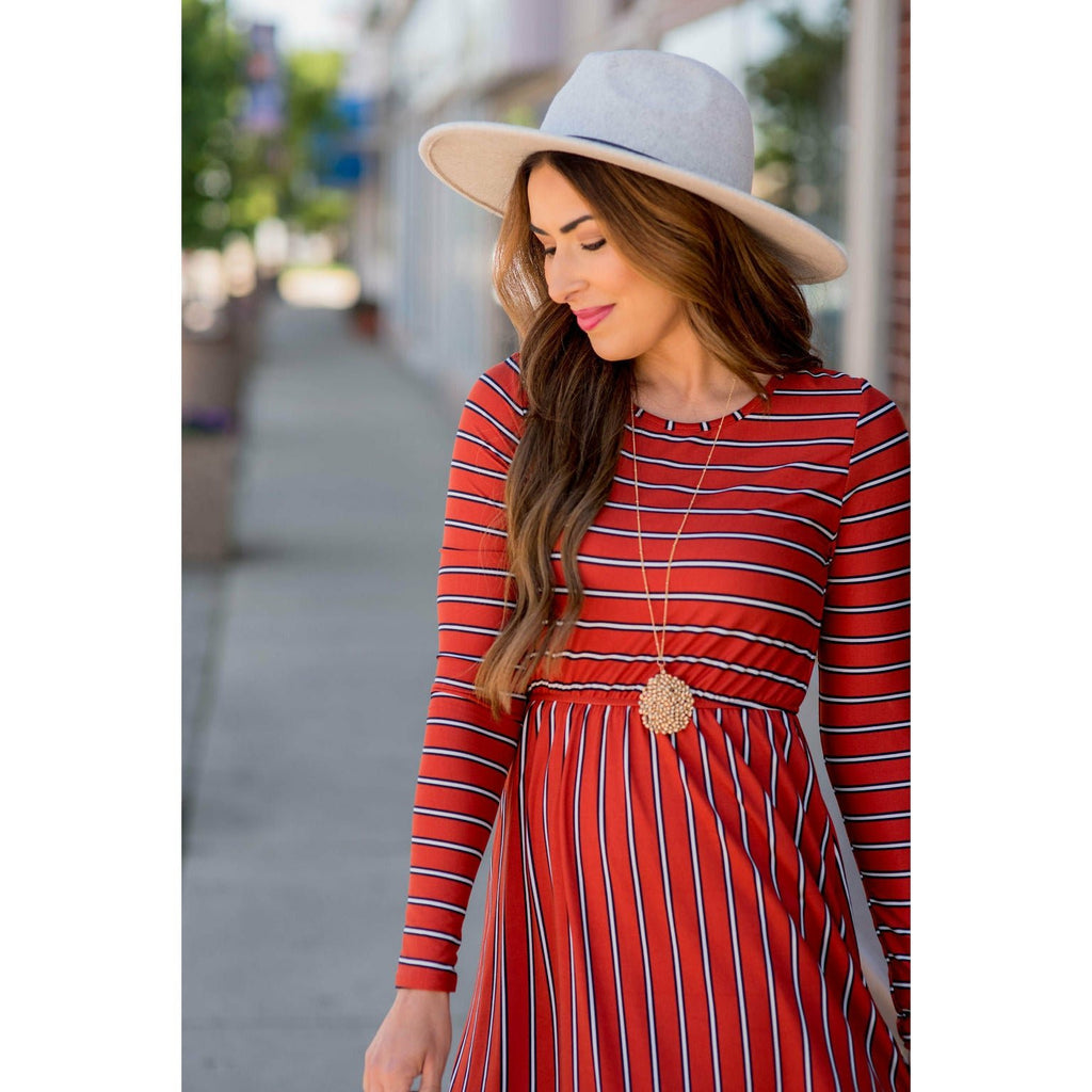 Striped Long Sleeve Midi Dress - Betsey's Boutique Shop