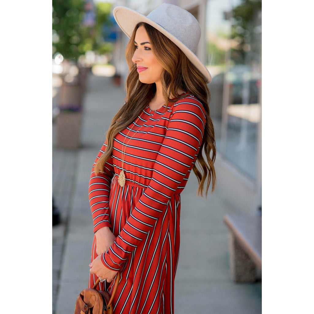 Striped Long Sleeve Midi Dress - Betsey's Boutique Shop