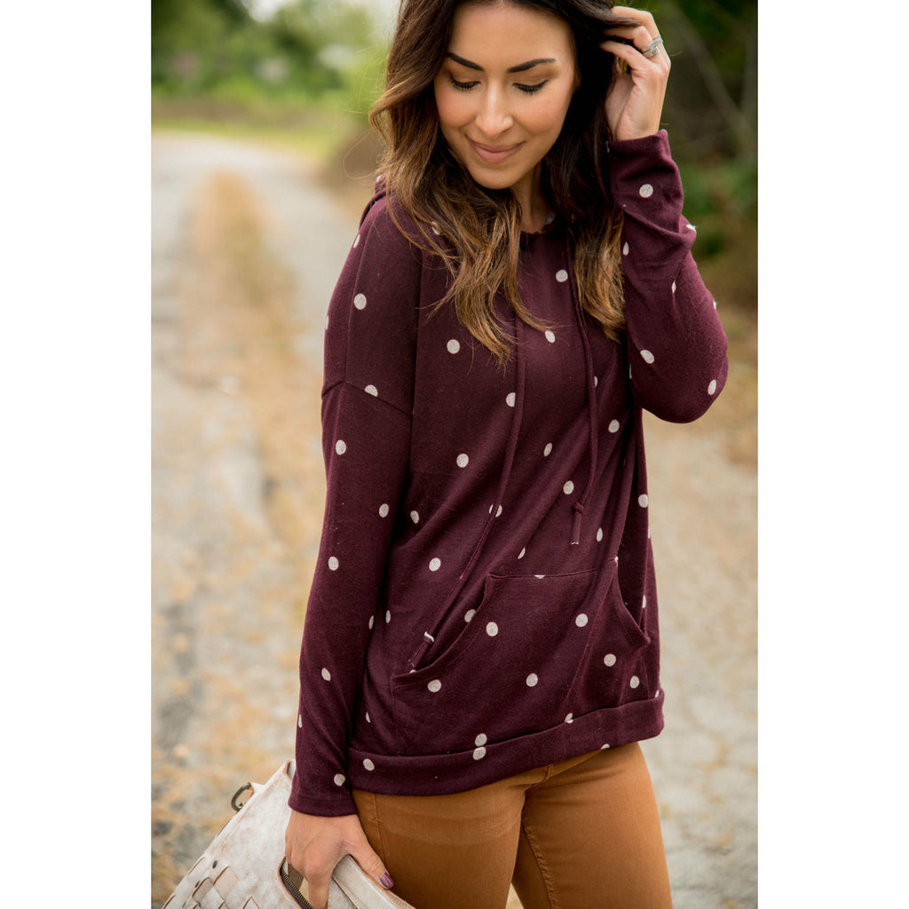 Burgundy/White Polka Dot Hoodie - Betsey's Boutique Shop