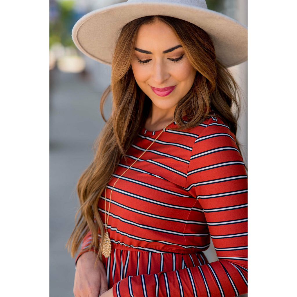 Striped Long Sleeve Midi Dress - Betsey's Boutique Shop