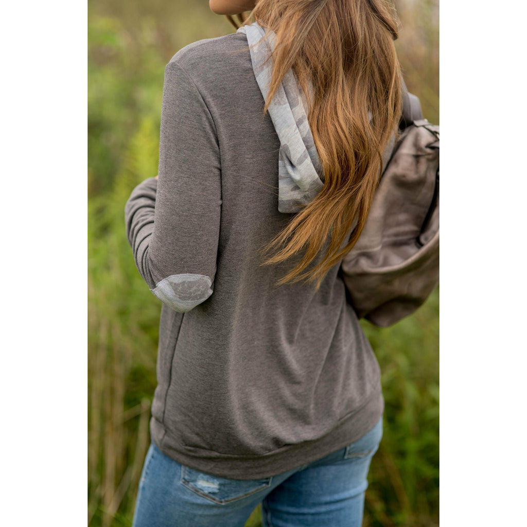 Hint of Camo Elbow Patch Hoodie - Betsey's Boutique Shop