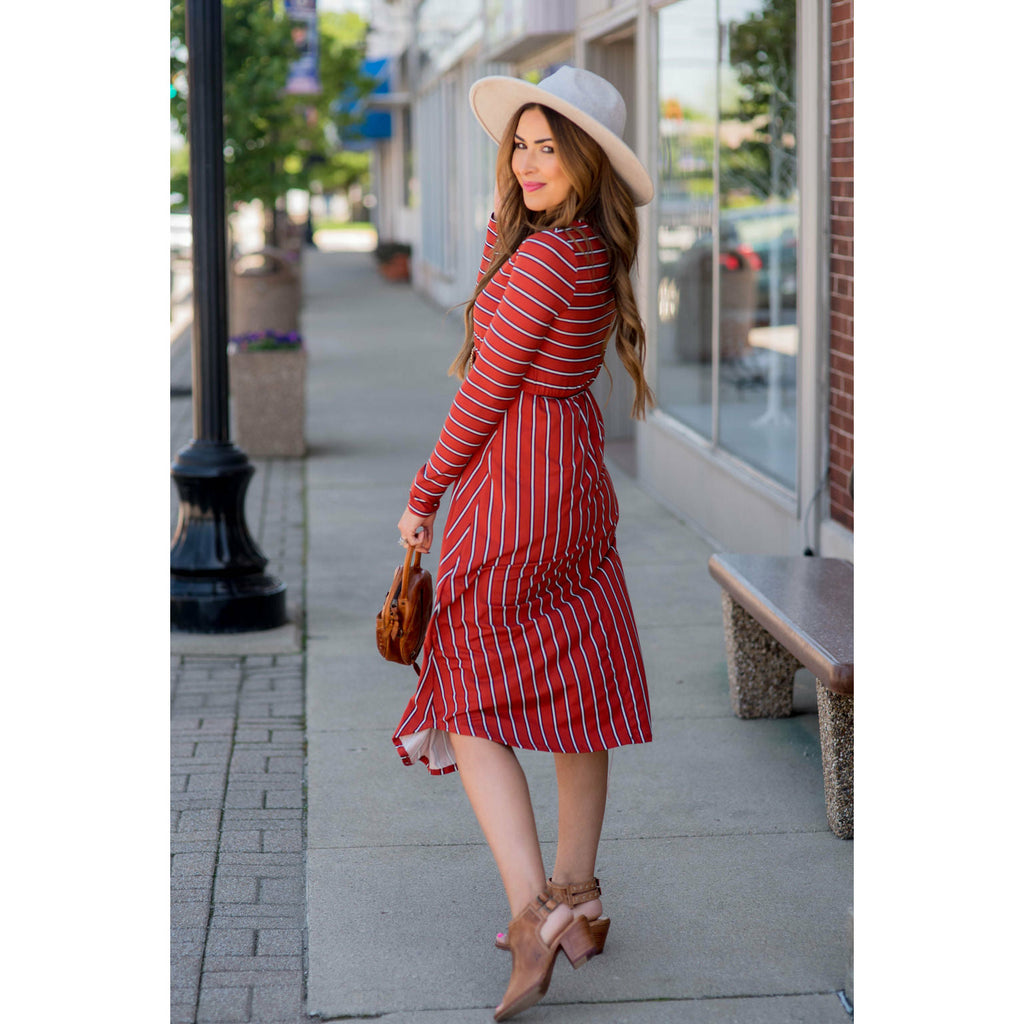 Striped Long Sleeve Midi Dress - Betsey's Boutique Shop