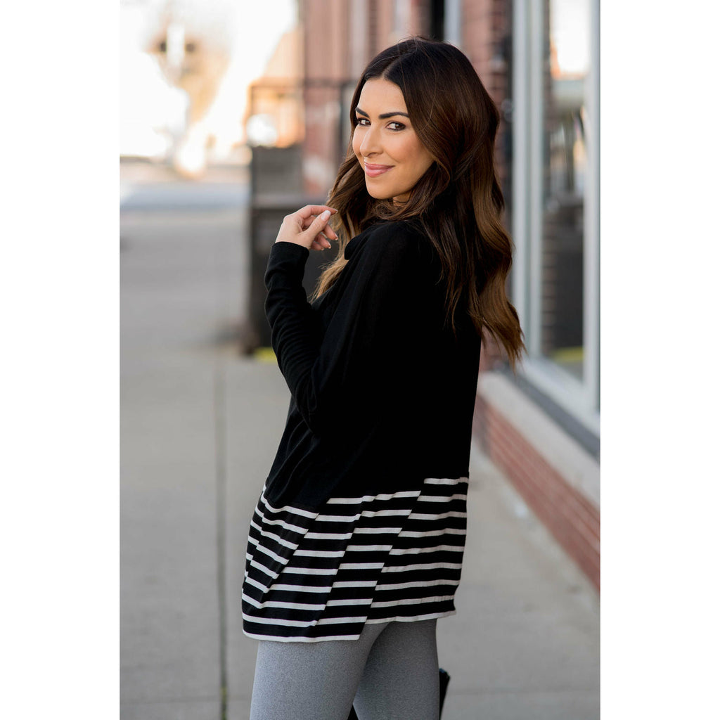 Poncho Style Striped Cowl Neck Sweater - Betsey's Boutique Shop - Outerwear